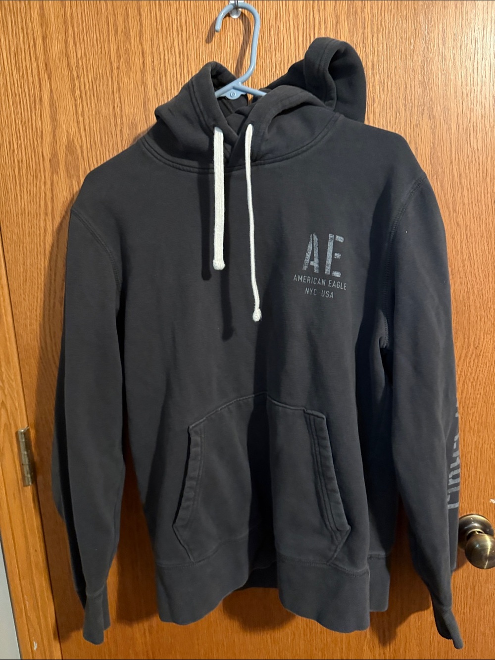 American Eagle Outfitters Charcoal Gray Hoodie with White Drawstrings Medium